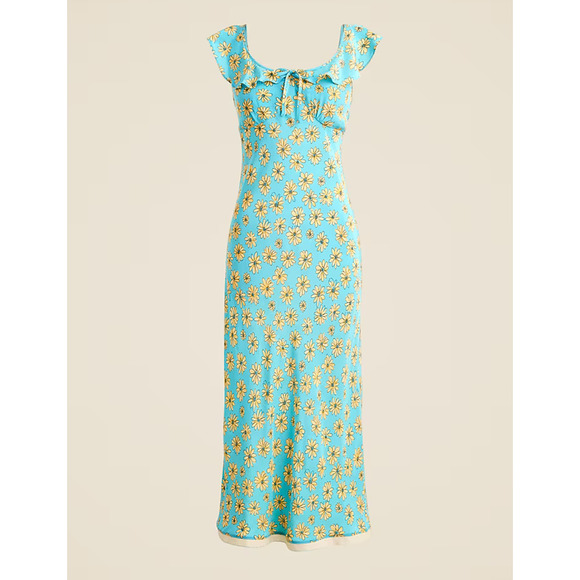 J. Crew Ruffle cap-sleeve slip in retro daisy print Midi Dress Size 14 NWT - Picture 1 of 6